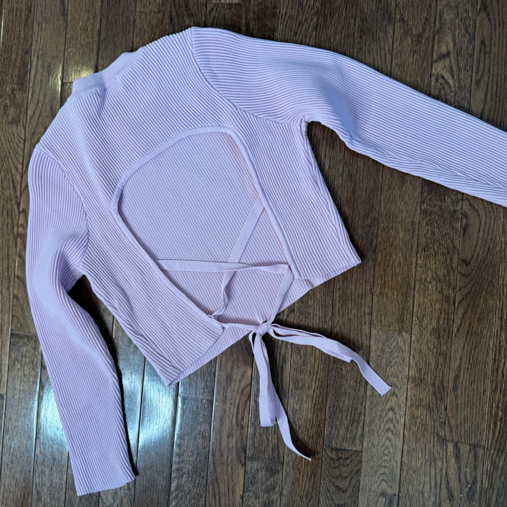 Re_Styld Pink Ribbed Cross Back Sweater - Picture 3 of 5